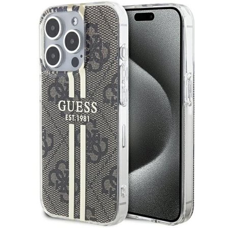 Guess IML 4G Gold Stripe-fodral för iPhone 15 Pro - brunt