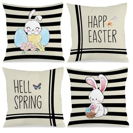 Sæt med 4 stribede påskepudebetræk, 45x45 cm blødt sofapudebetræk til sovesofa stue soveværelse