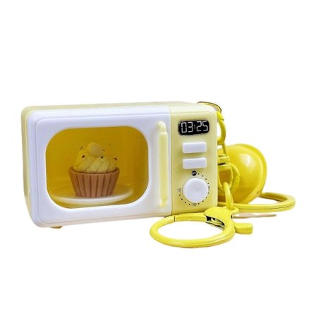 Realistisk Låtsas Mikrovågsugn Nyckelring Passar Telefoner Pedagogisk Rollek Leksak Med Roterande Vred Och Ljudeffekter Citrongul