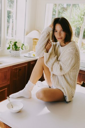 Lexington Cashmere kabelstrikket sweater, offwhite