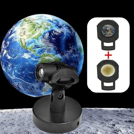 Maa-kuu-projektori, tunnelmavalo, yövalo, maaprojektorivalo, kuunprojektorivalo, led-kuu- ja maaprojektiolamp, 360 kiertävä, projekti