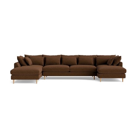 Ofelia U-Form Sofa, rechts in Boston Braun, moderne große Wohnlandschaft mit hohem Sitzkomfort weich/mittel, elegantes Design, 85cm Höhe.