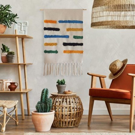 IC Makrame Vävd Väggbonad Hängande Konst, 20" B x 34" H Extra Stor Boho Chic Bohemian Marockansk Geometrisk Gobeläng Dekoration (Färgrik Block-003)