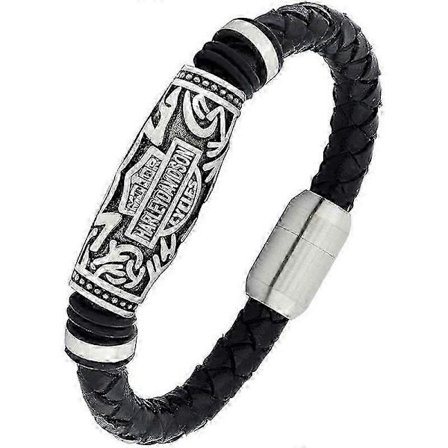 Harley-Davidson Nahkainen Moottoripyöräilijän Rannekoru, Käsityönä Tehty Miehille Pehmeästä Mustasta Ruostumattomasta Teräksestä Valmistetuilla 