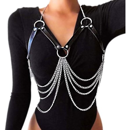 Nahkainen rintaketjuvyö, muodikas Rave Goth -vartalovyö naisille