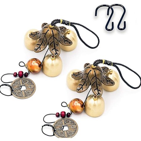 2-pak Lykkevindklokker med 3 bjeller Feng Shui Vindklokke med S-krok for lykke Hjem Hage Hengedekorasjon Gave