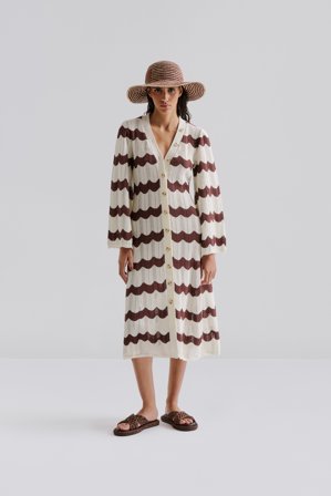 Malina - Isobel Midi Dress - XS - Brown Stripe