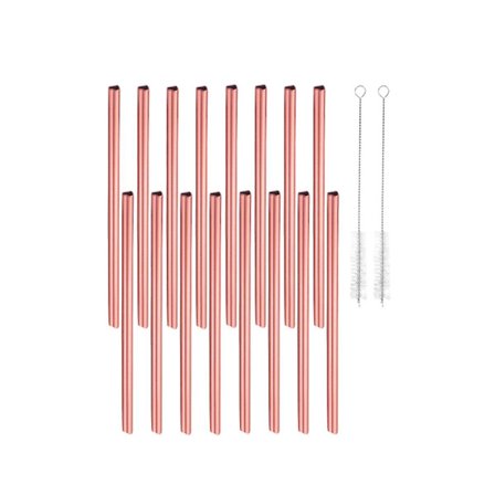 Återanvändbara sugrör 16-pack, rostfria sugrör, hjärtformade metallsugrör med 2 ringar