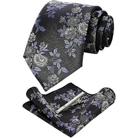 Herrar Rosbroderi Slips och Ficknäsduk Slipsklämma Set