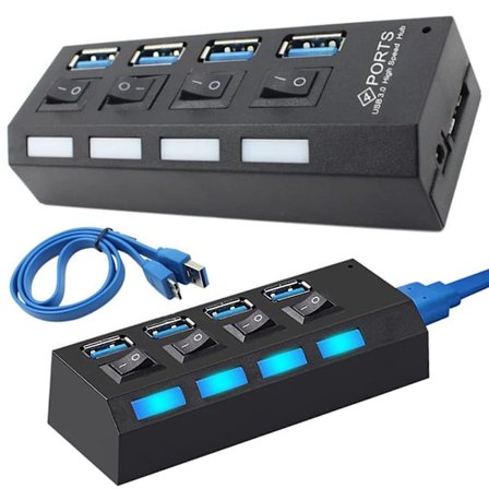 4-ports USB Hub med separata strömbrytare