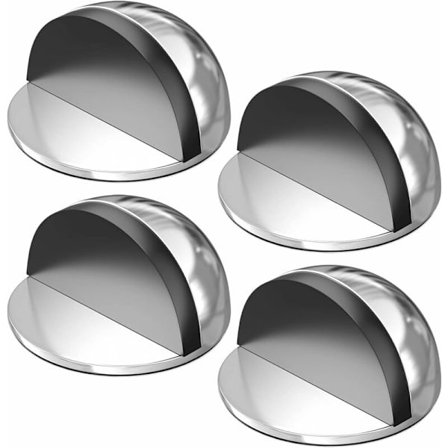 Set med 4 dörrstopp, dörrstopp i rostfritt stål med gummibuffert, dörrstoppare för att skydda dörrar, väggar och möbler (silver)