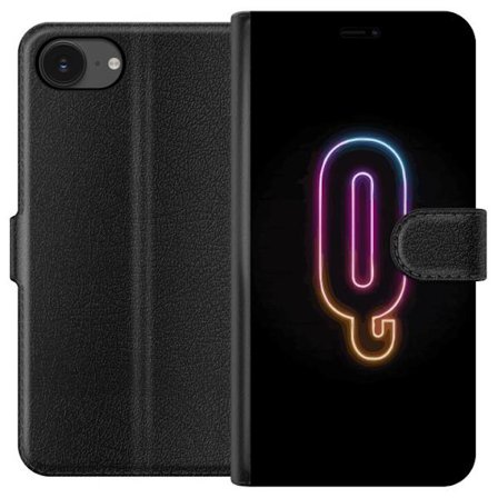 Kompatibelt Lommeboketui til Apple Apple iPhone 16e Minimalistisk neonbokstav Q i skinnende farger mot mørk bakgrunn