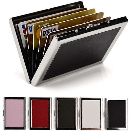 RFID Kreditkortshållare Plånböcker Smal Rostfritt Stål och PU Läder Kreditkortsskydd för Bankomatkort (Svart)