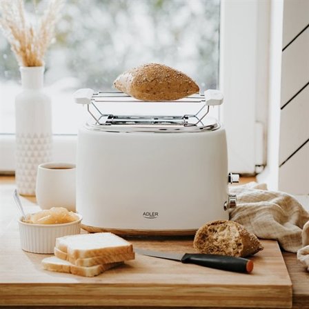 Brødrister med brødhylle, 6 ristingsnivåer og kompakt design - Hvit