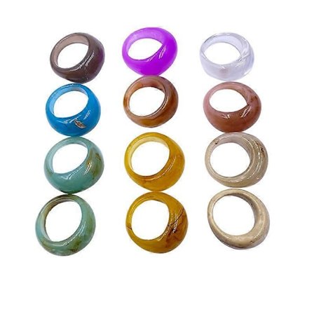 12 deler Vintage Harpiks Akryl Diamantringer Fargerike Pekefingerringer Søte Klare Plast Harpiks Båndringer