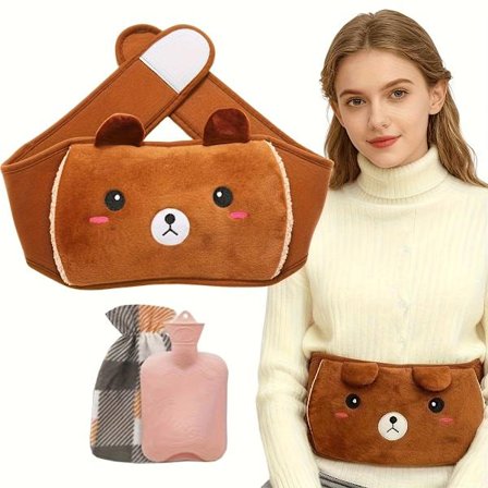 Varmtvannsflaske for vinter med belte og stofftrekk, varme hender og midje for mage, gjenfyllbar vannpose egnet for nakke, skulder, rygg, (BR)