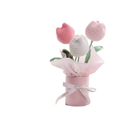 3-pak håndlagde heklede tulipanbuketter