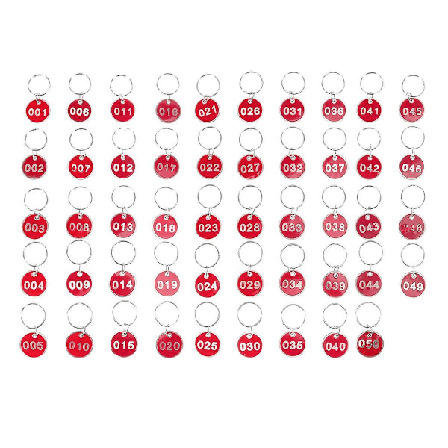 50 stk. Aluminium Legering Opbevaringsmærker Metal Numre Plader Bagage ID-mærker Nøglering Etiketter (Rød, Nummer 1-50)