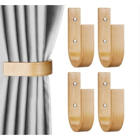 Sæt med 4 U-formede gardinholdere i træ - Vægmonterede gardinholdere (Træ, 4)