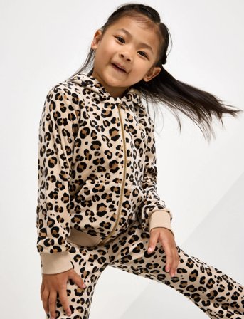 Lindex Hoodjacket Velour Aop Leo - Beige - 98/104