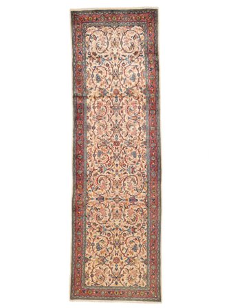 Noué À La Main Sarough Fine Tapis 108X347 De Laine Marron/Rouge Foncé Petit