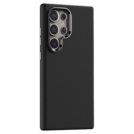 For Samsung Galaxy S24 Ultra Deksel Lær+PC Hardt Telefondeksel med Metall Linseramme