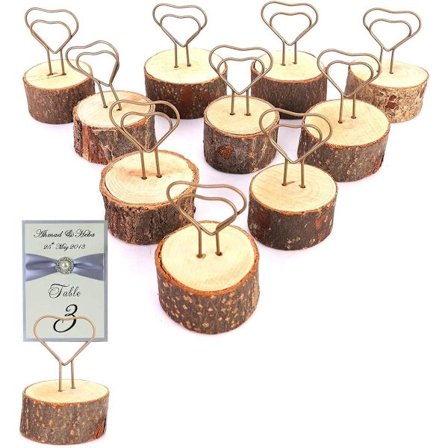 10 stk. bordkortholdere, rustikke bordnummerholdere i træ, bordstander til memo, fotoklips (hjerte)