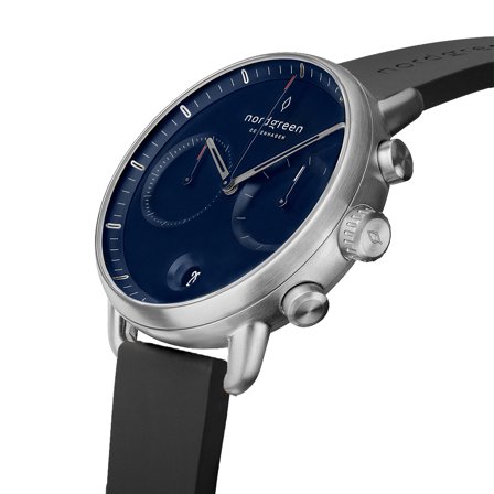 Nordgreen - Wyjątkowy Męski Zegarek w Skandynawskim Stylu - Granatowa Tarcza - Pasek z gumy Czarny