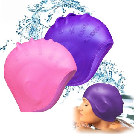 2 stk. svømmehætte, der dækker ørerne, badehætte, silikone, vandtæt, med ørebeskyttelse til unisex, voksne, kvinder og mænd