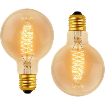 Vintage Globe Pære G80 E27 Dimbar 60W Varmhvit 2700K, 600lm, Retro Glødelampe Dekor Pærer E27 Spiral Wolfram Filament Lampe, 2-pakning
