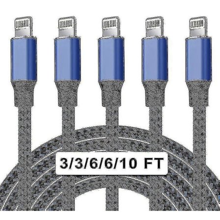 5-pakka nylon iPhone-laturi Lightning-kaapeli Nopea lataus