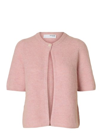 Slfsia Ras 2/4 Rib Knit Cardigan Noos Pink Selected