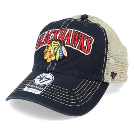 47 Brand - NHL Zwart trucker Cap - Chicago Blackhawks Tuscaloosa Clean Up Dad Cap Vintage Black/Beige Trucker @ Hatstore
