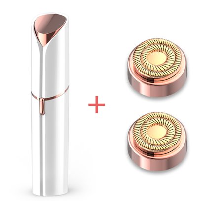 (Vit) Damernas ansikts epilator med två ersättningshuvuden, tvättbar tyst rakapparat, smärtfri ansiktsrakapparat, ansiktsläppar