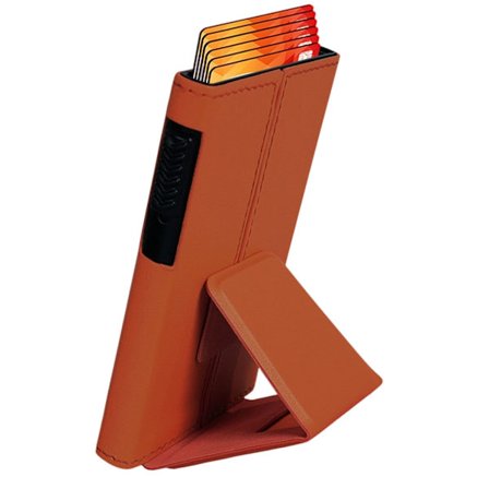 Högkvalitativt läder plastikkortfodral med popup-stativ och telefonfunktion