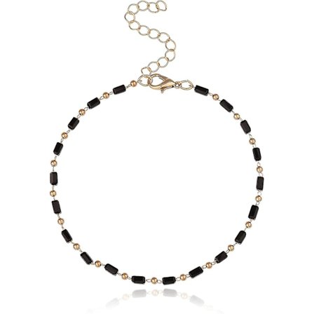 Svart kristallpärlor fotlänk, delikat svart glaspärlor länk kedja fotlänk armband för kvinnor flickor barfota sandal semester bikini smycken