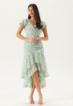 Goddiva - Chiffon Flutter High Low Dress - Sage Green