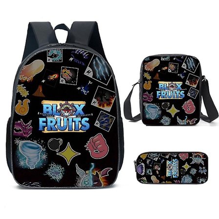 Roblox Blox Fruits Barnryggsäck 3-delad set (ryggsäck + Måltidsväska + Pennfodral)