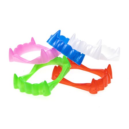 Halloween Fang Assortment of 5 Thick Vampire Teeth (Blue, White,