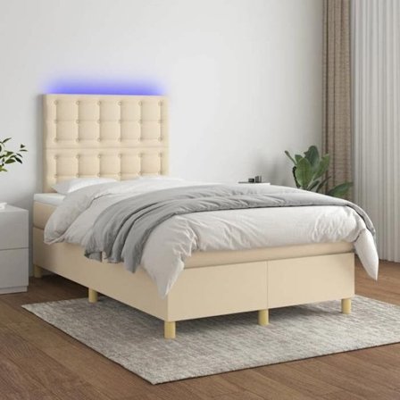 Maison Exclusive - Sengebund med lameller og madras samt LED Creme 120x200cm Stof