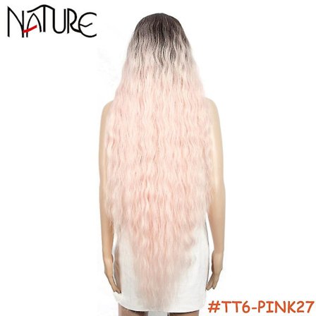 Nature Wigs Løse Bølge Falsk Blonde Hår Syntetiske Parykker Til Sorte Kvinder Sort Ombre Vand Bølget Langt Krøllet Hår Lace Paryk Cosplay(26-42 Tommer