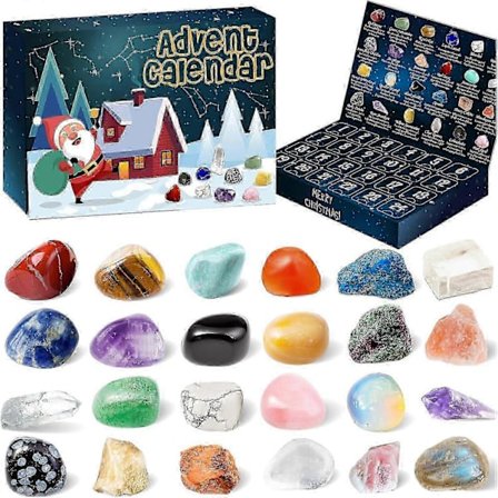 Kristall- og edelstensadventskalender 2025 – 24 forskjellige krystaller og steiner, helbredende krystalljulekalender for barn og voksne