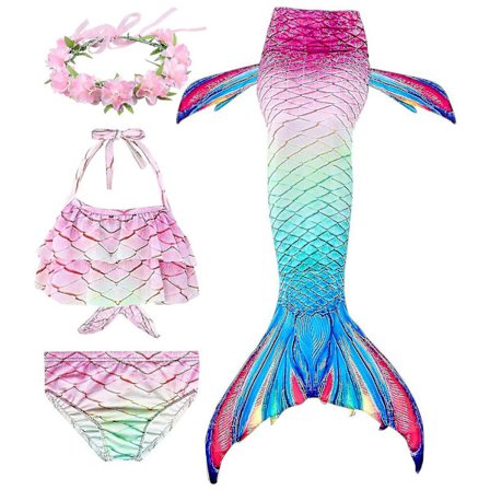 Kids Girls Mermaid Tail Bikini Set Swimwear Swimsuit Swimming Costume Included Garland Headband