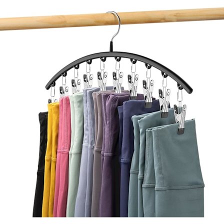 Leggingsien järjestäjä vaatekaappiin, metalliset joogahousujen henkarit 2 kpl, joissa 10 klipsiä, pitää 10 leggingsit, henkarit roikkuva 