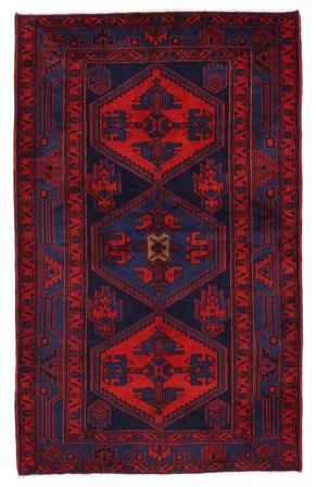 Håndknyttet Hamadan 142X222 Uldtæppe Sort/Mørkerød Lille