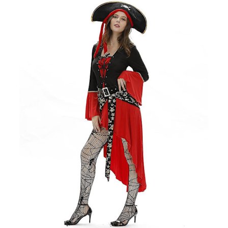 3xl Stor Sexet Piratkostume til Kvinder til Halloween Cosplay Uniform Hat Kjole Bælte Komplet Sæt Danseforestilling XXL