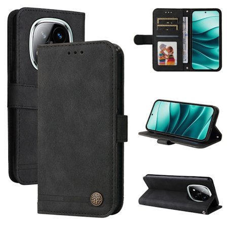 Redmi Note 14 Pro 5G / Note 14 Pro+ 5G - Skinnkänsla Livets Träd Metallknapp Läder Mobilfodral