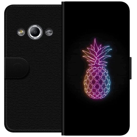 Yhteensopiva Lompakkokotelo Samsung Galaxy Xcover 3 Neonkuvitus ananaksesta värikkäässä valossa mustaa taustaa vasten