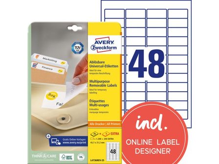 AVERY Etikett avtagbar 45,7x21,2mm 1200/fp - Lyreco - Emballage och lagerutrustning - Etiketter och godsmärkning - Avtagbara och vattenfasta etiketter