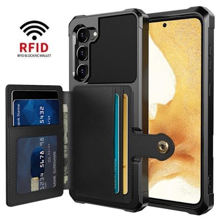 Samsung S23 - Stöttåligt Skal 4-FACK Korthållare Svart Black